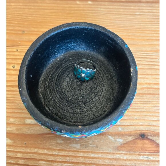 Handcrafted Black Clay Bowl Mandala Design Trinket Dish Votive Tea Lite Holder - Picture 5 of 5